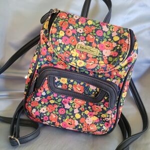 Multisac Mini Floral Backpack Purse Pink Red And Navy